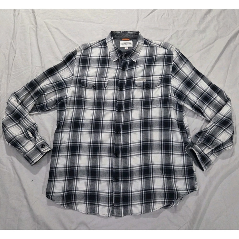 Field & Stream Shirt Mens XL Gray Black Plaid Flannel Long Sleeve Outdoor Cotton